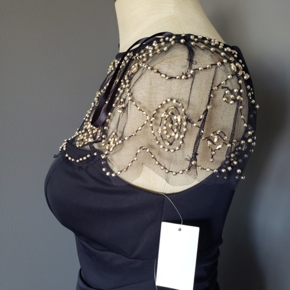 NWT DJ-JAZ Embellished Ruched Dress Blue 6 - Picture 2 of 7